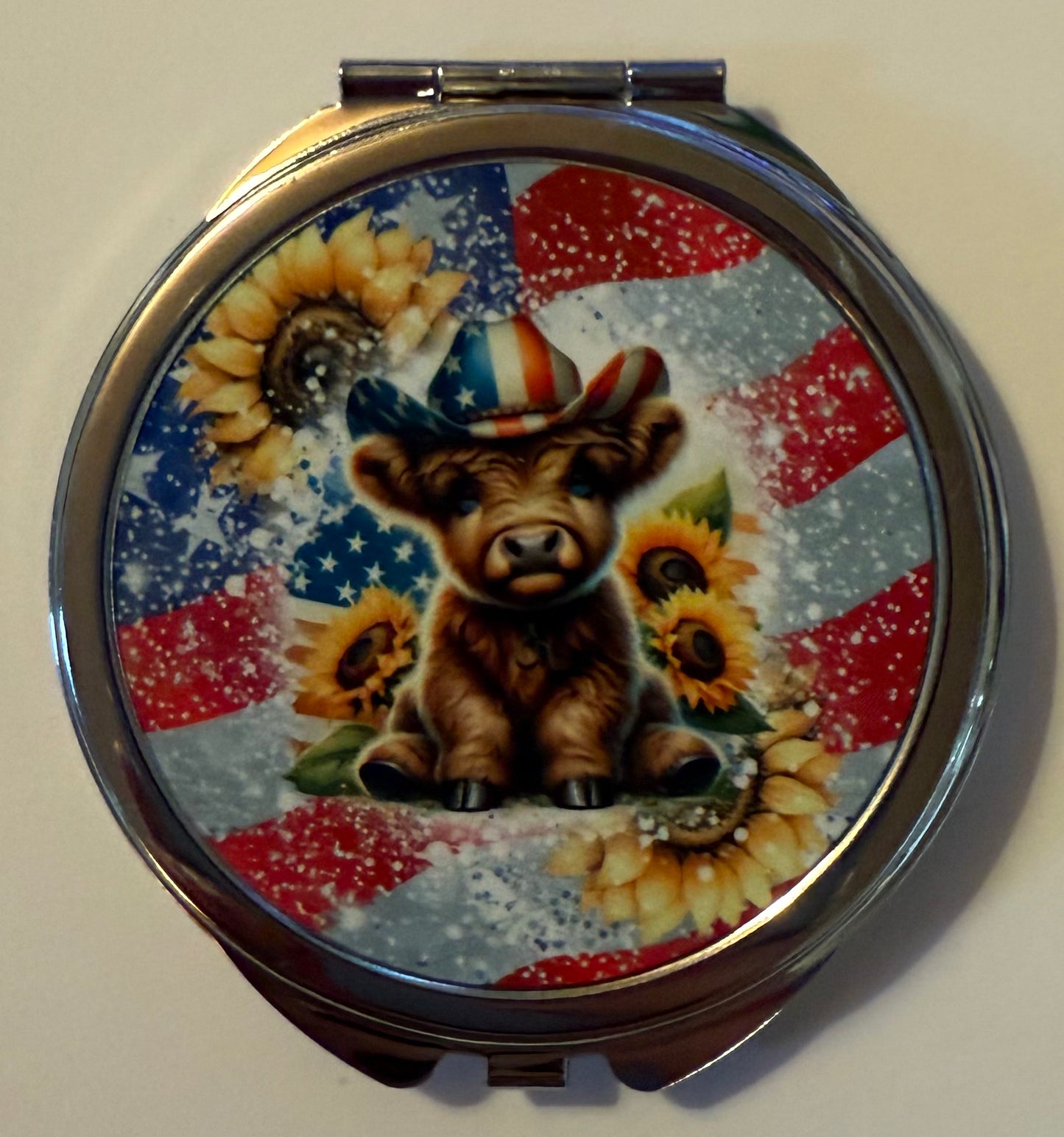 American baby highland cow pocket mirror