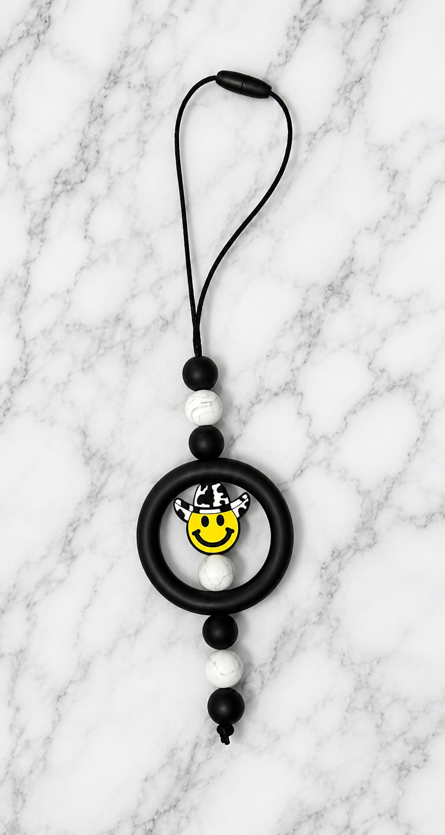 Yellow Smiley cowboy car rear view mirror mirror charm