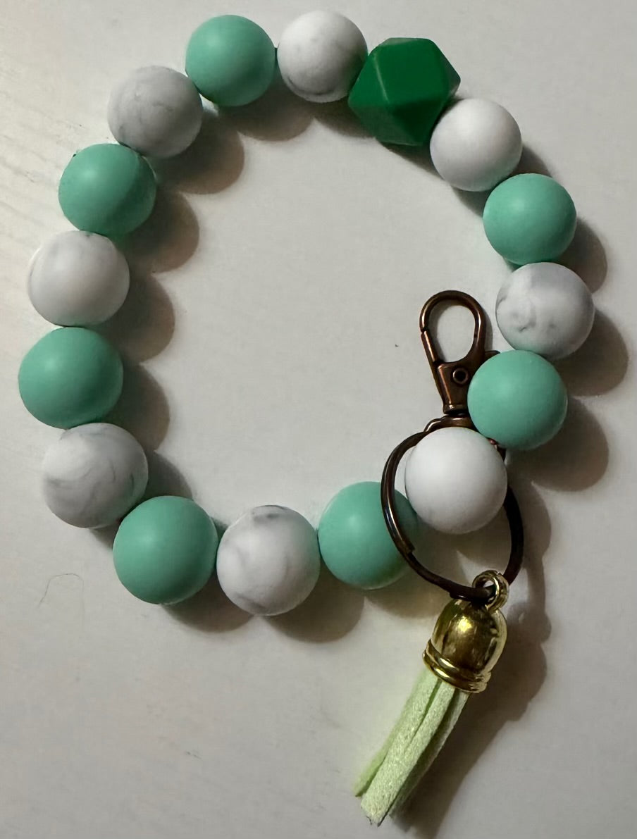 aqua and white wristlet