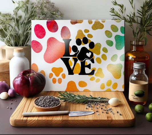 Love with dog paw glass cutting board