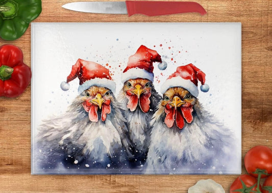 Christmas chicken glass cutting board