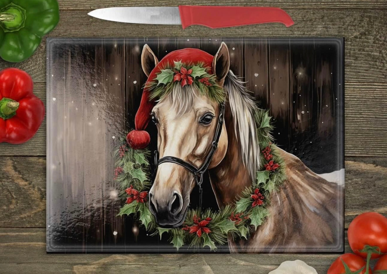 Christmas horse glass cutting board