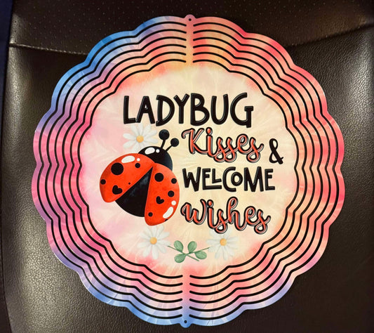 Ladybug kisses and welcome wishes wind spinner