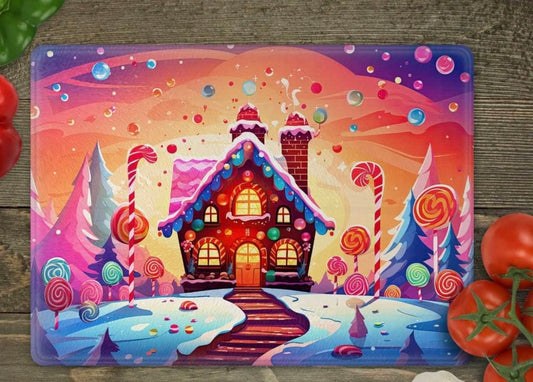 Gingerbread house glass cutting board