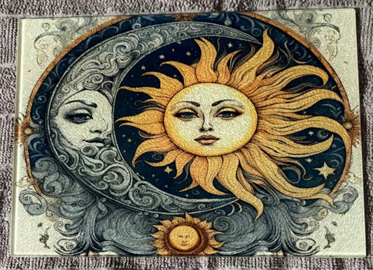 Sun moon glass cutting board