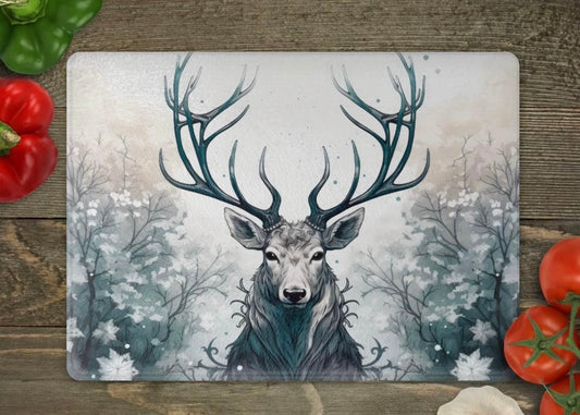 Winter adult deer glass cutting board