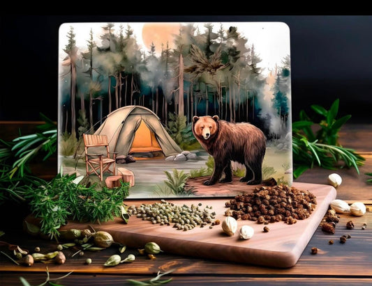 Bear with camping glass cutting board