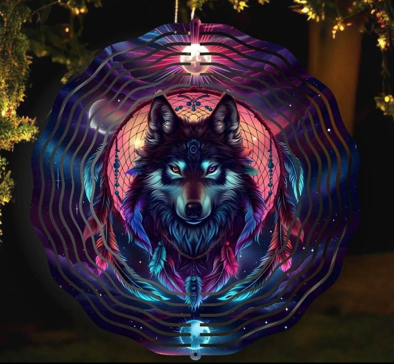 Wolf with Dreamcatcher wind spinner