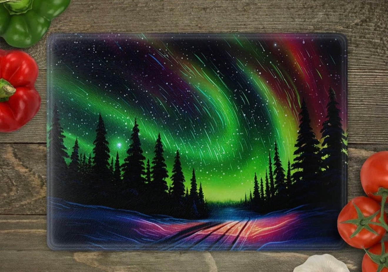 Aurora borealis glass cutting board