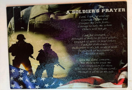 A soldier’s prayer glass cutting board