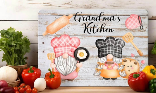 Grandma’s kitchen glass cutting board gnomes