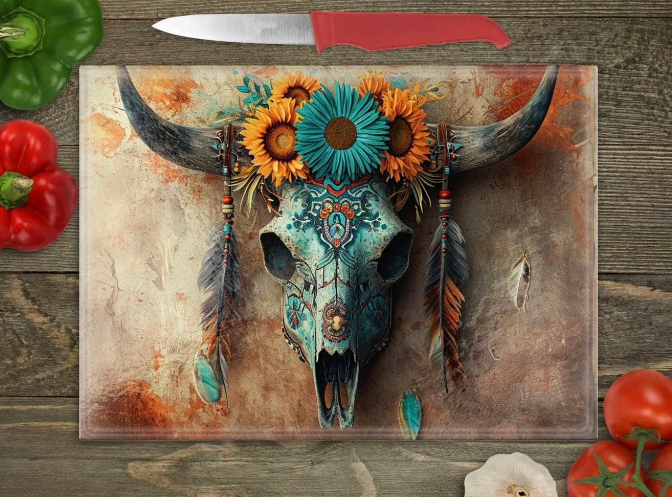 Western deer face glass cutting board