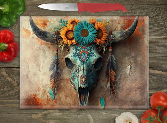 Western deer face glass cutting board