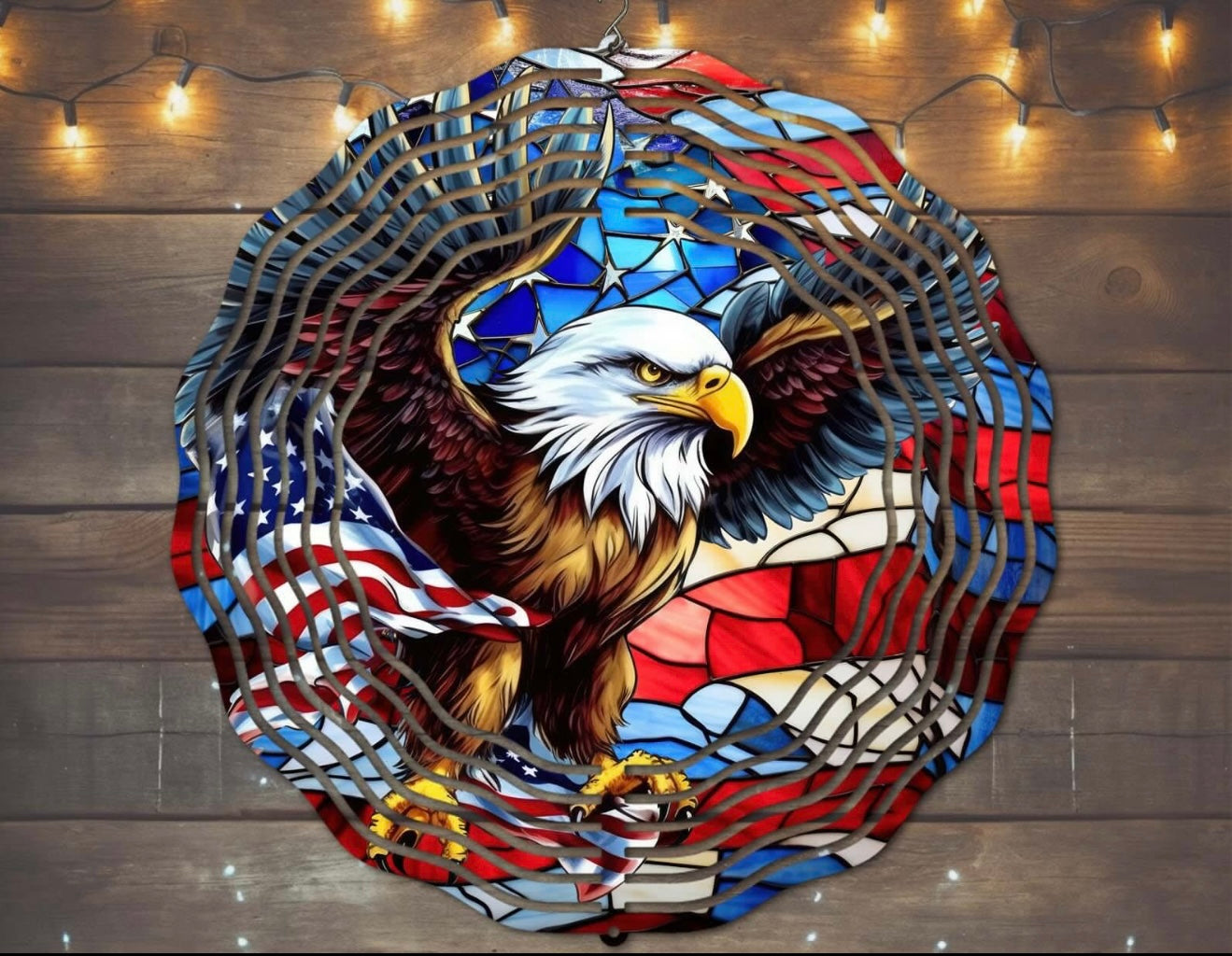 American Eagle with stained glass wind spinner