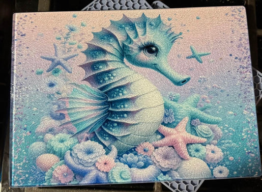 Seahorse glass cutting board