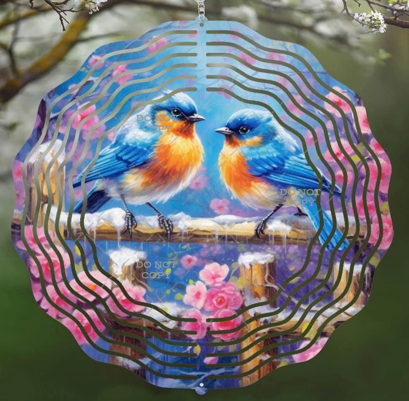 Blue bird with flowers wind spinner