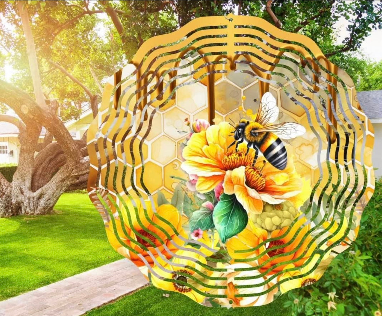 Bee with yellow flower wind spinner