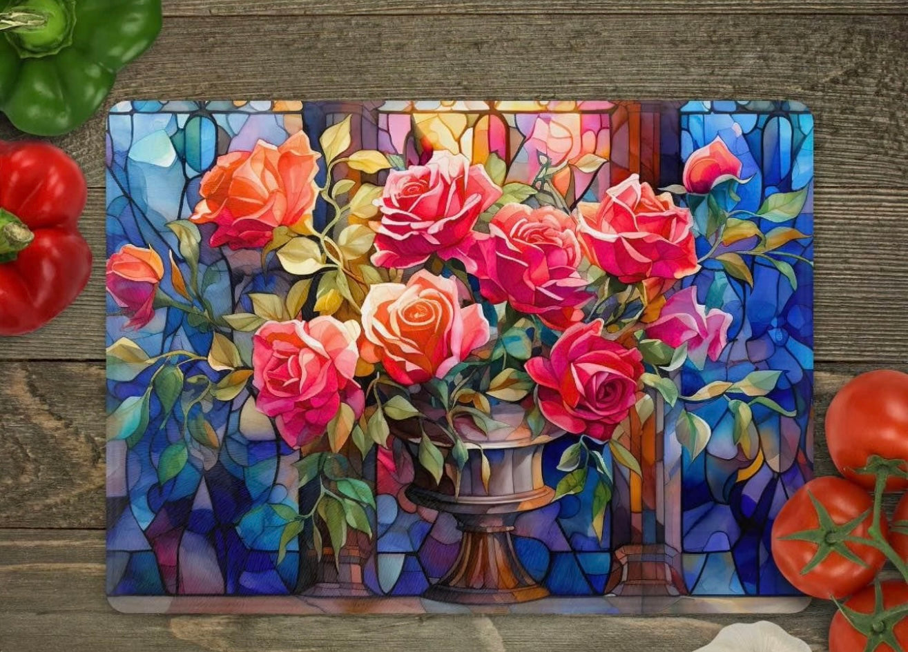 Flowers glass cutting board