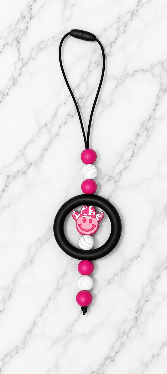 Pink smiley cowboy car rear view mirror mirror charm